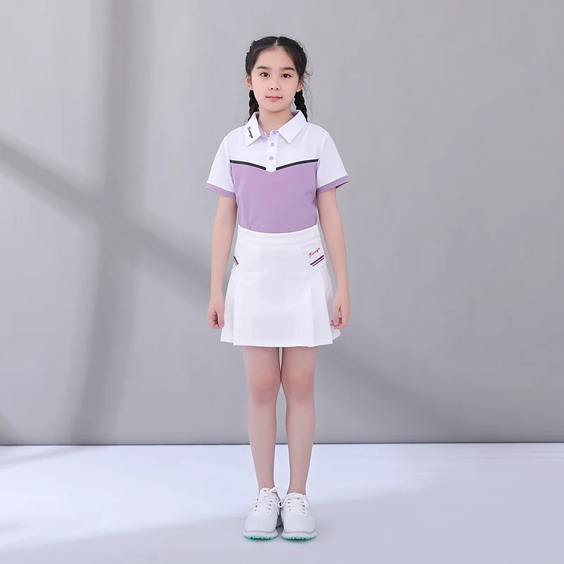 TTYGJ golf summer sports short-sleeved T-shirt men and girls quick-dry Slim color-fitting lapel youth sports tops