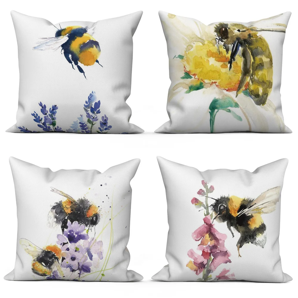 

Декоративный чехол для дивана с пчелами и цветами, полиэстеровый декоративный чехол для диванной подушки, украшение для дома, автомобиля, о...