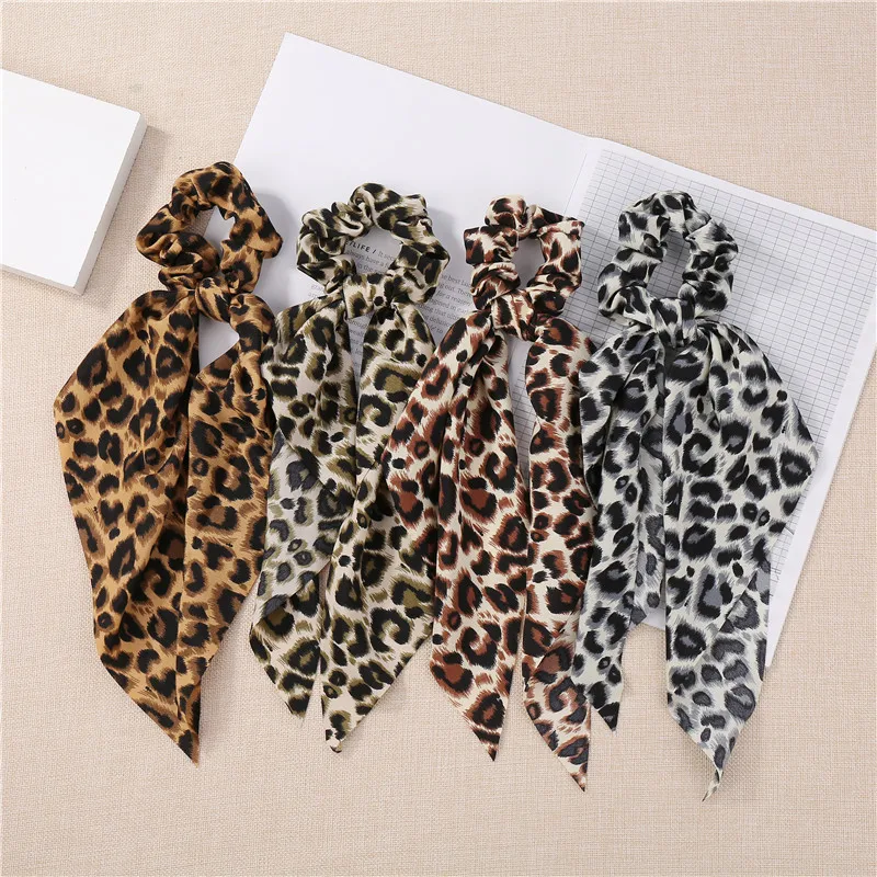 

European and American street style new women's hair accessories tie knot leopard pattern large Ribbon Hair circle