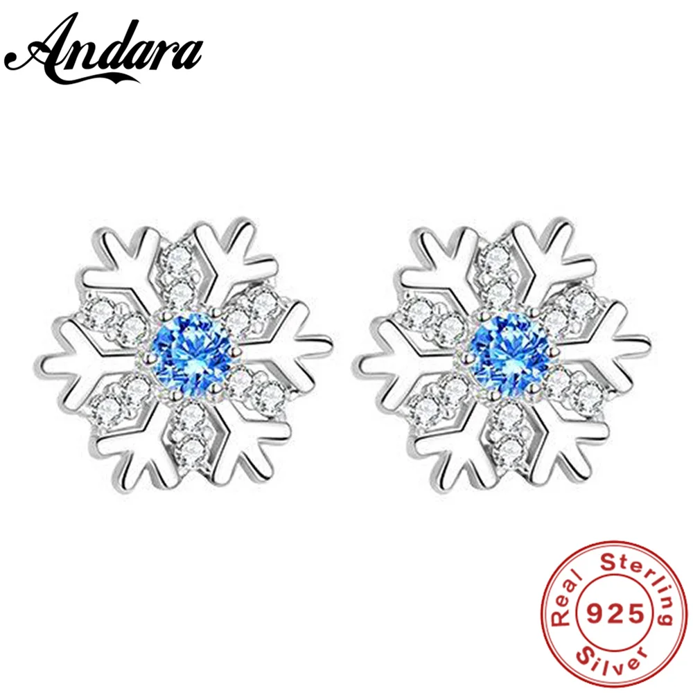 

Женские серьги-снежинки из серебра 925 пробы с голубым Цирконом