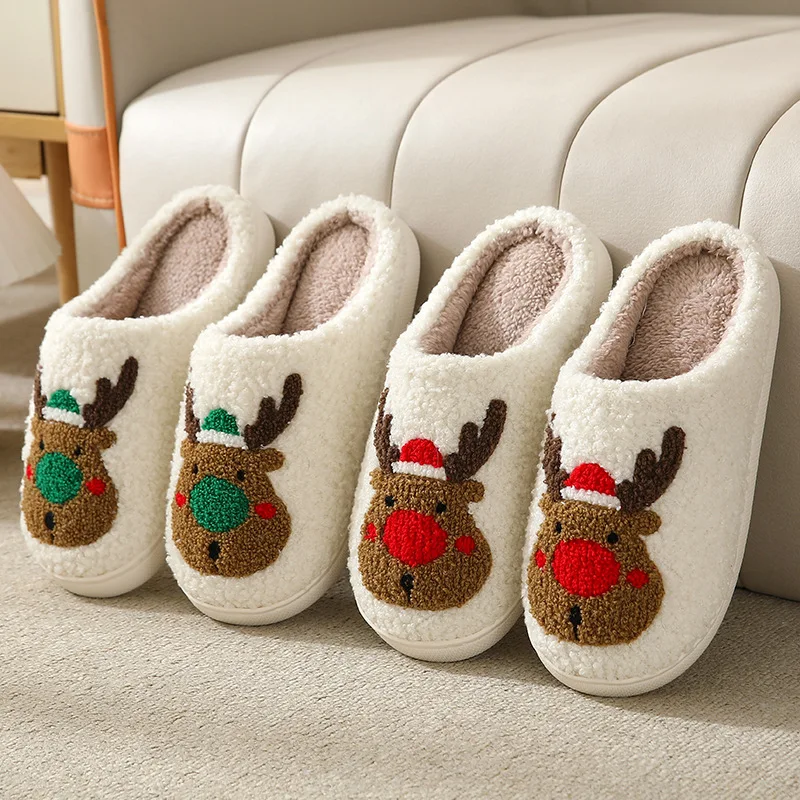 Autumn Winter Fulffy Fur Slippers Plush Fleece Flat Blue Eye Slippers Sweet Thick Soled Indoor Cotton Slippers For Couple Shoes
