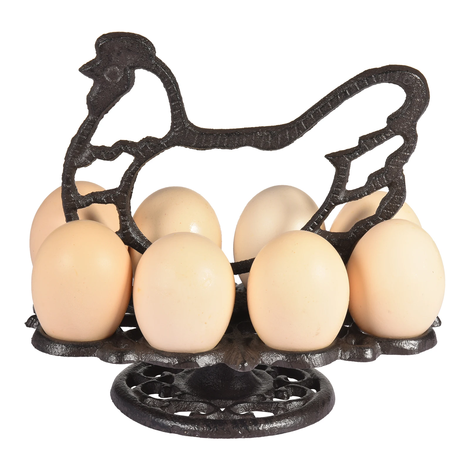 

Iron Eggs Holder Metal Basket Egg Skelter Dispenser Rack 2 Tier Freestanding Display Stand Retro Dark Brown Color Vintage