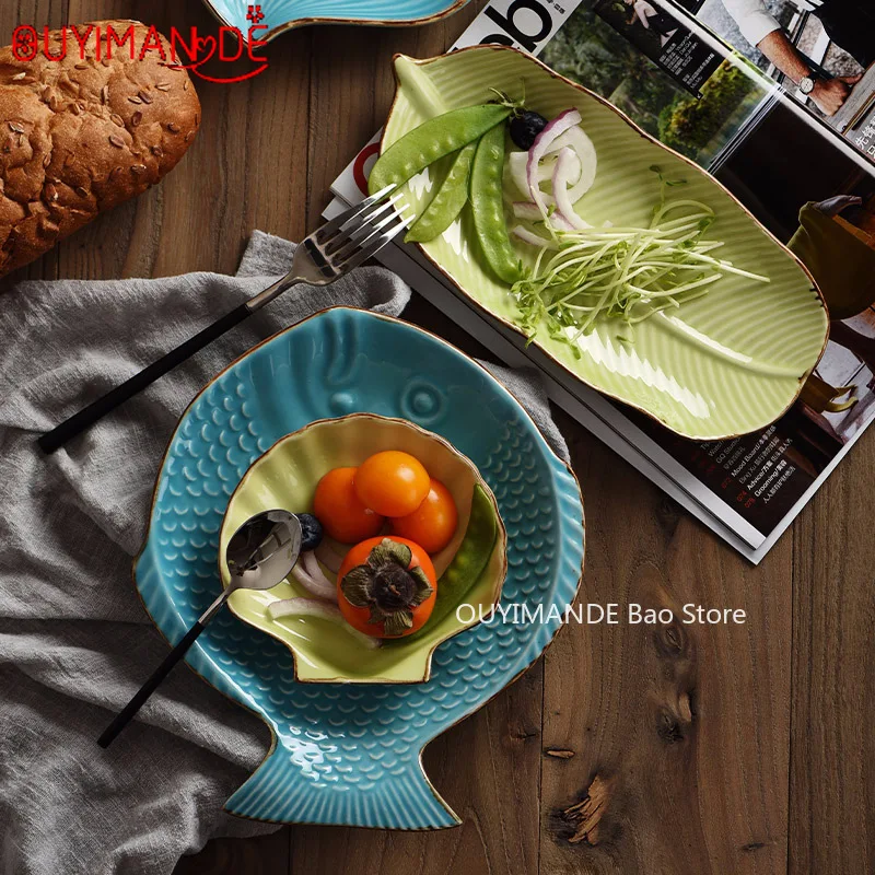 

Creative Ceramic Tableware Plate Marine Series Restaurant Hotel Breakfast Snack Fruit Plate Fish Plate