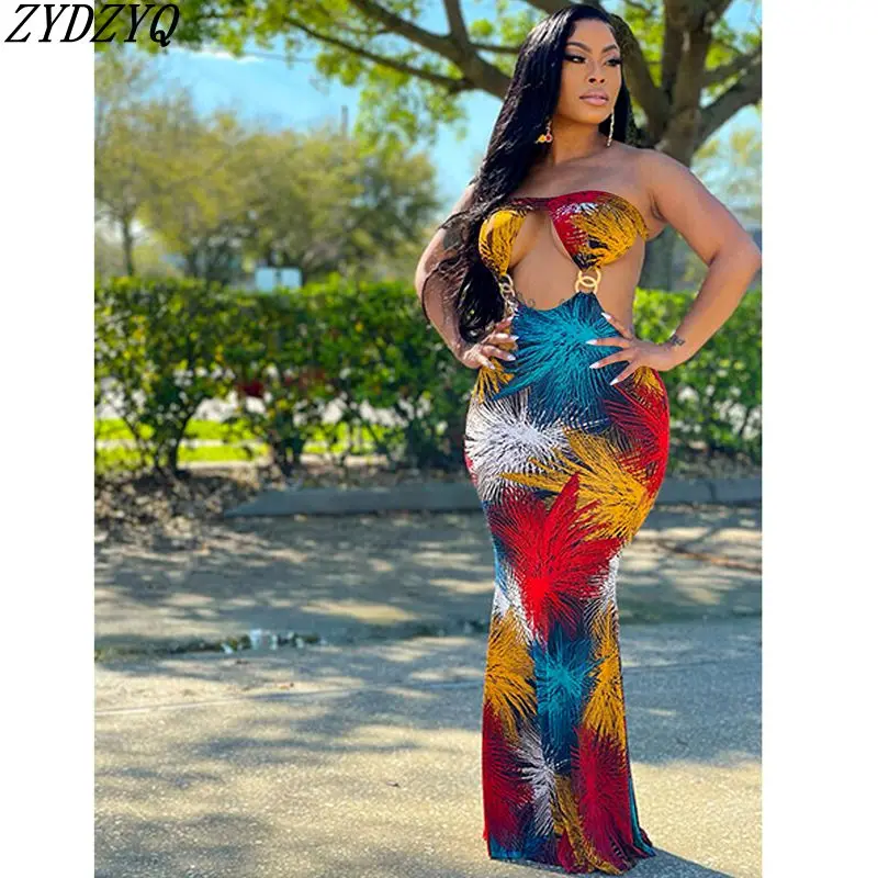 

ZYDZYQ Sexy Dress Summer Wrap-chest Print Backless Nightclub Party Gown Evening Maxi Dresses for Women Y2k Clothes Wholesale
