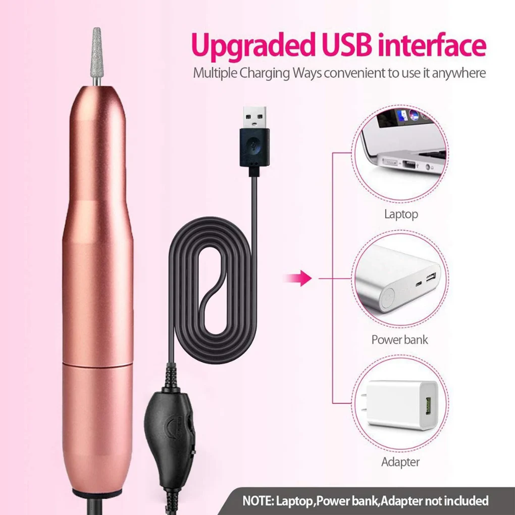 

Дрель для ногтей электрическая USB шлифовальная машина для дизайна ногтей Регулируемая маникюрная педикюрная мельница полировщик розово-красный