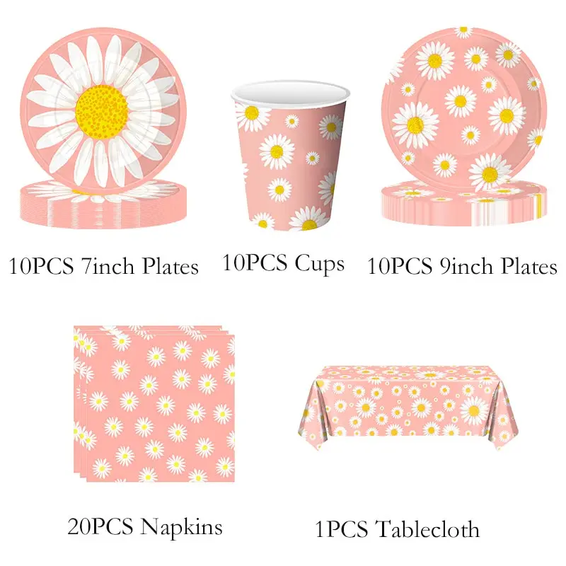 Посуда на тему ромашек день рождения скатерть бумажные тарелки салфетки чашки