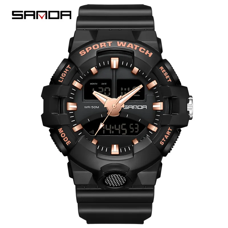 

Sanda 3130 Fashion Style Alarm Mode Luminous Hand Analog Digital Display Clock For Men Outdoor Sports Countdown Wrist Watch