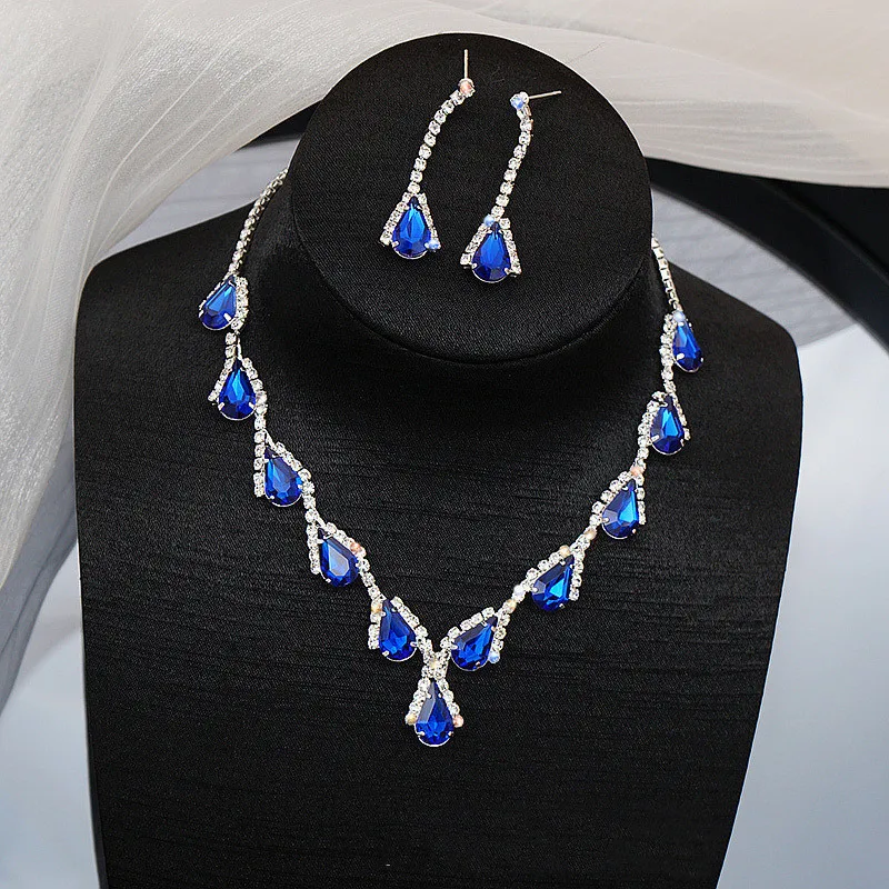

Fashion Colorful Crystal Ball Wedding Jewelry Set Ladies Accessories Flower Drop Rhinestone Necklace Earrings Bridal Jewelry Set