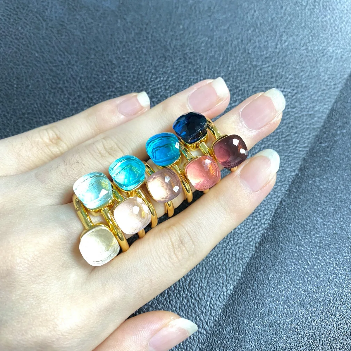 10.6mm Pomellato Crystal Candy Ring Fashion Jewelry Rose-Gold Plated Candy Color Ring Women Girlfriend Birthday Gift Valentine