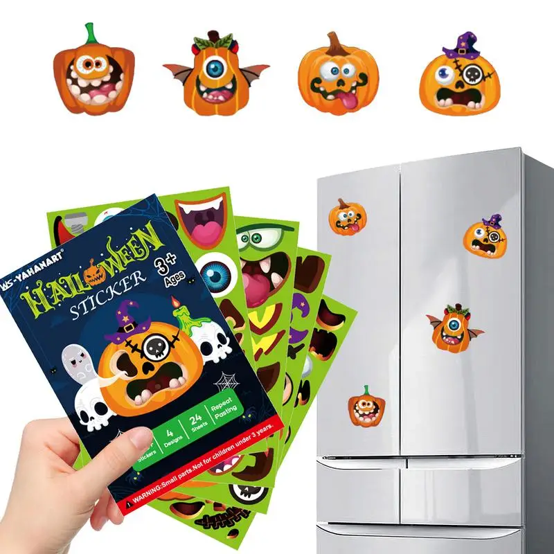 

Horror Stickers Chic Funny Pumpkin Decal 24pcs Halloween Stickers Crafts Party Supplies Decor PVC Waterproof Stickers For DIY
