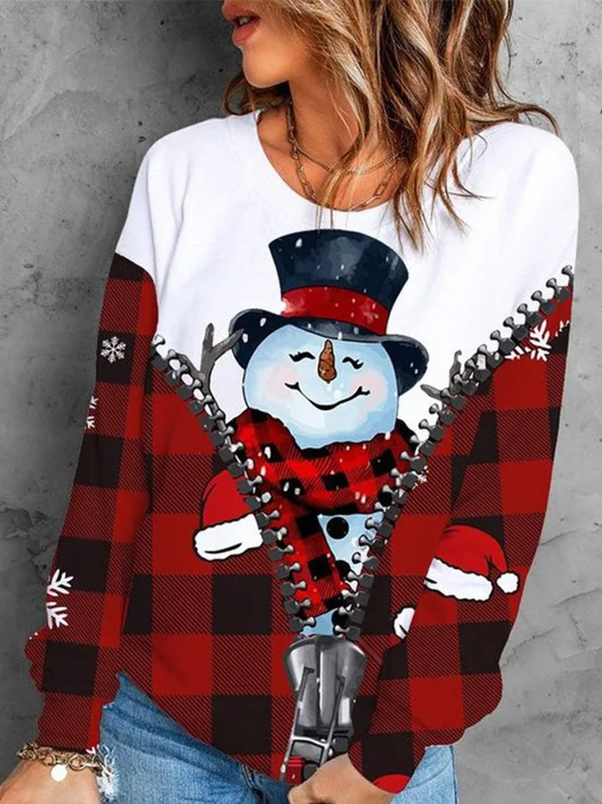Купи 2022 Fall and Winter Christmas Fashion New Tops, Christmas Snowman Print Round Neck Casual T-shirt за 359 рублей в магазине AliExpress