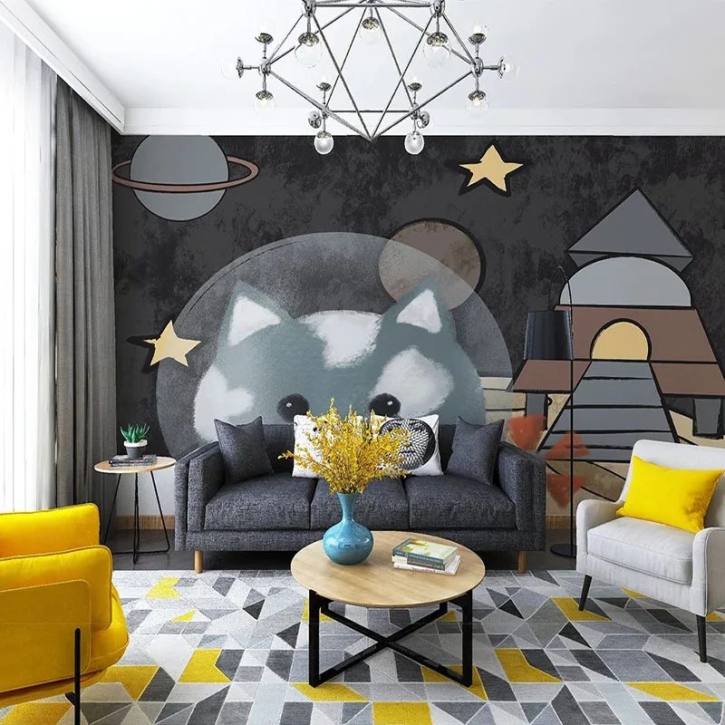 

Custom 3D Mural Cartoon Space Cat Children's Living Room Backdrop Wallpaper For Bedroom Walls Papel De Parede Tapety Fresco Art