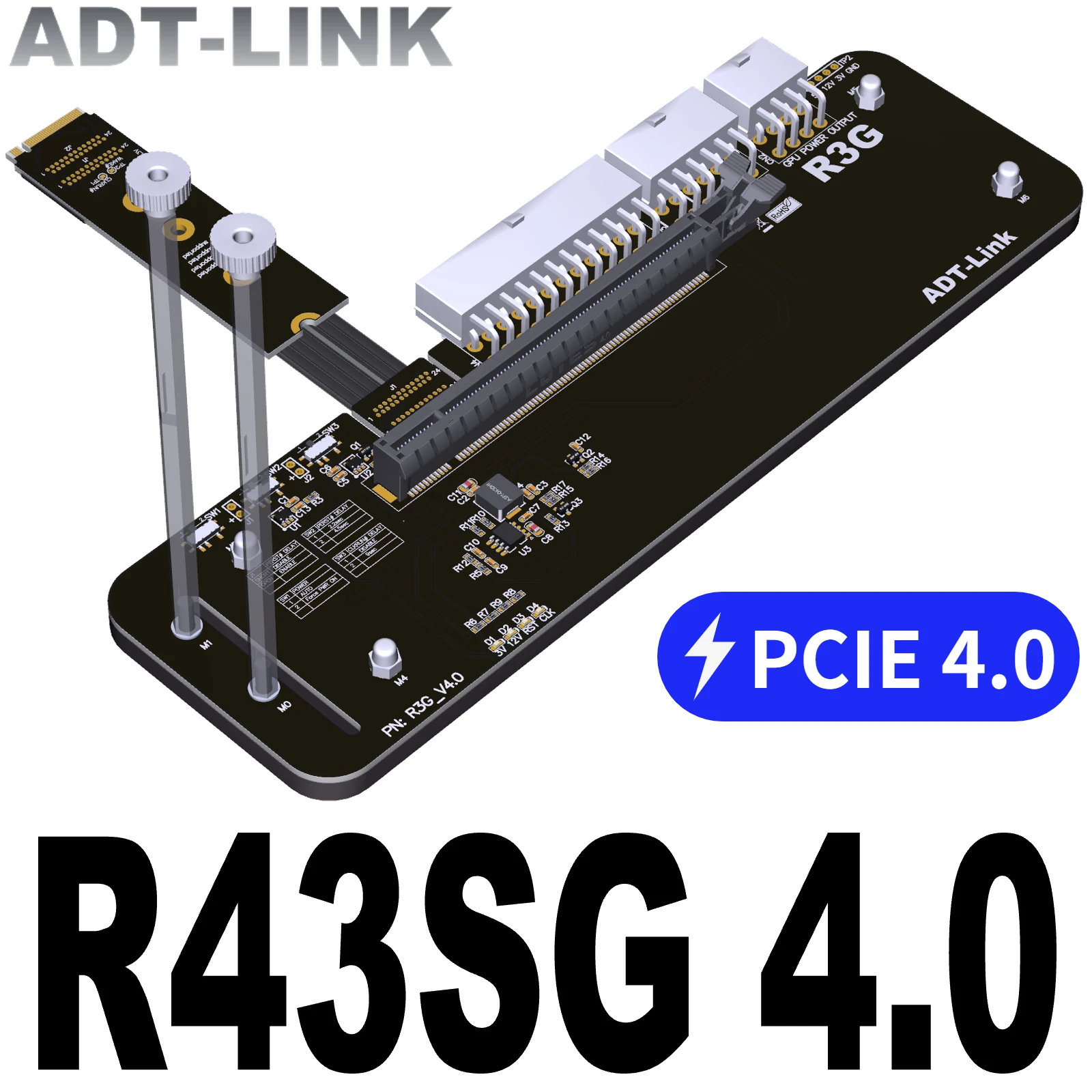 Адаптер-удлинитель ADT R43SG 4,0 M.2 NVMe на PCIe 3,0/4,0 X16 GPU PCI-E 16x на M.2 M Key eGPU для NUC/ITX/STX/ноутбука
