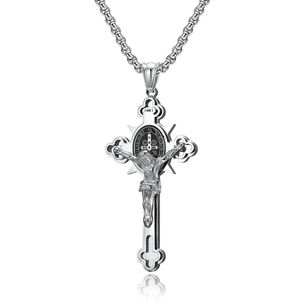 

European and American Style Stainless Steel Cross Necklace Retro Personality Trendy Men and Women Pendant