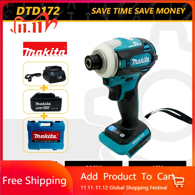 

Makita DTD172 Cordless Impact Driver 18V LXT BL Brushless Motor Electric Drill Wood/Bolt/T-Mode 180 N·M Rechargeable Power Tools