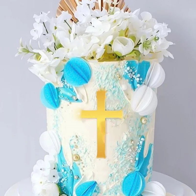 

Mirror Acrylic Cake Decoration Gold Cross Cake Topper for Baby Baptist Communion Theme Party Decoration Cupcake Toppers