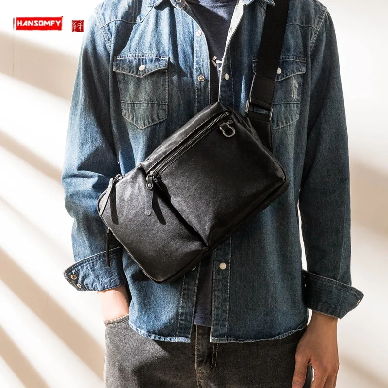 New Genuime Leather Men's Single-Shoulder Bag Fashion Soft Leather Messenger Bag First Layer Cowhide Casual Cool Small Bags