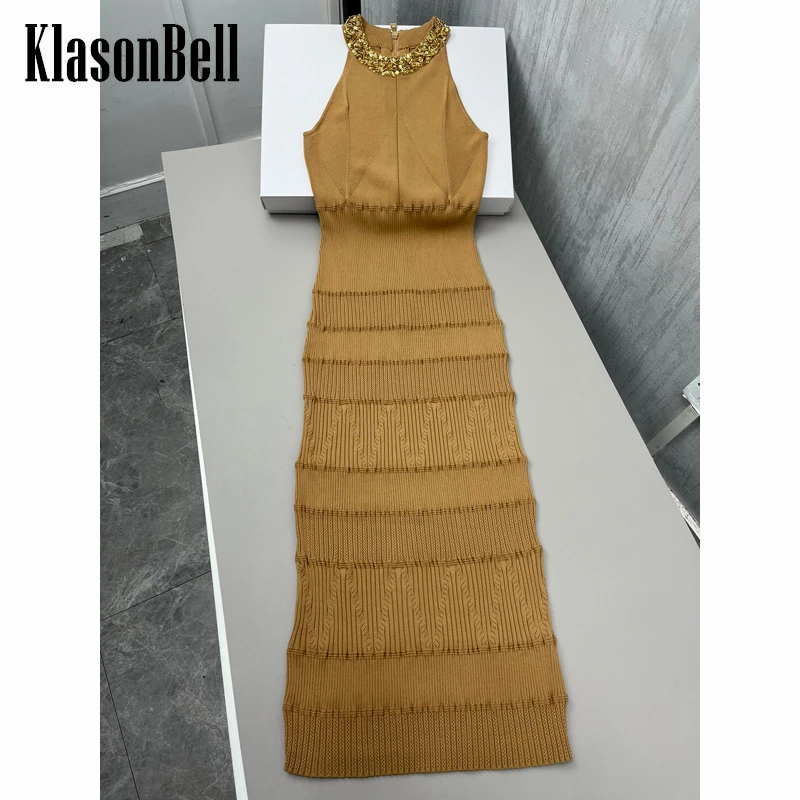 7.12 KlasonBell Fashion Elegant Beading Sequins Decoration Sleeveless Slim Package Hip Pencil Dress Women