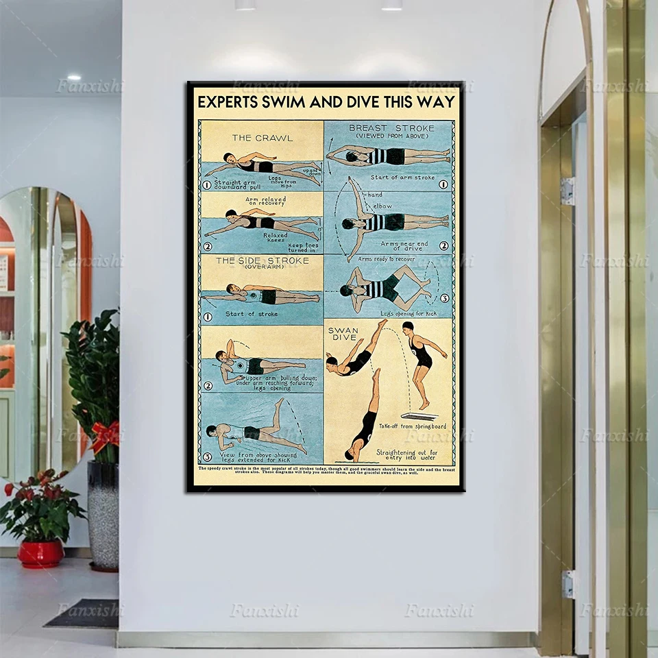 

Experts Swim And Dive This Way Vintage Posters And Prints Retro Wall Art Canvas Modular Pictures Home Living Room Decor Painting