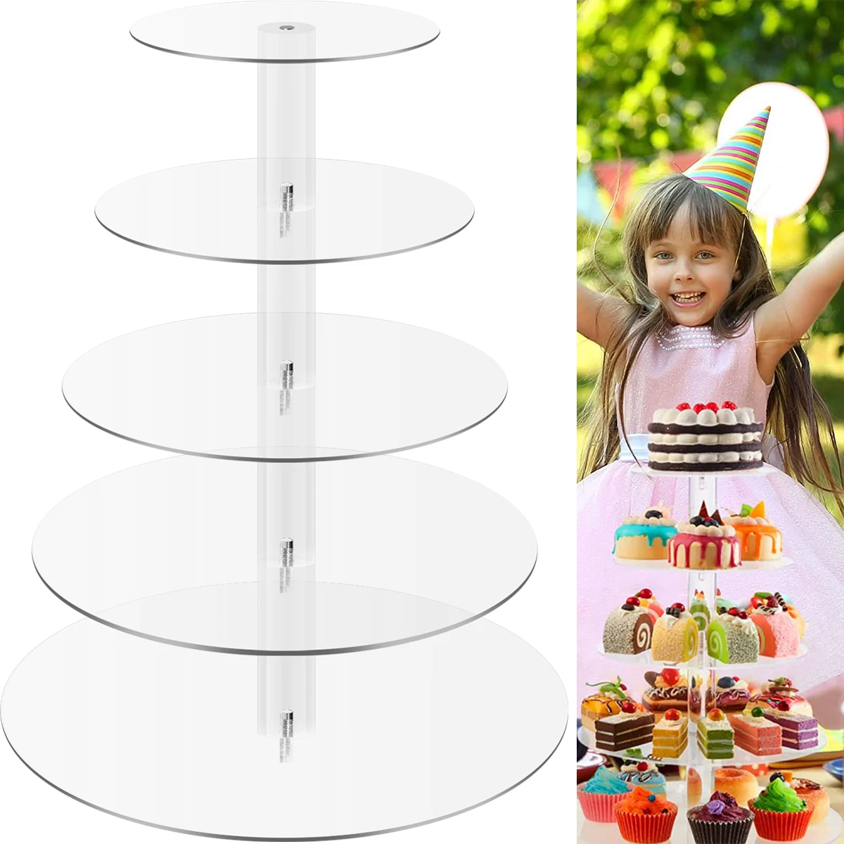 

Acrylic Cake Stand Holder Round Cupcake Stand Clear Dessert Tower Holder Display Multifunctional 5 Tier Pastry Serving Platter