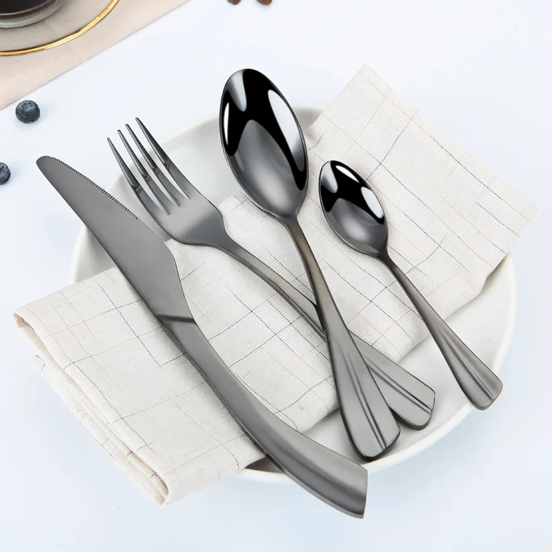 

Dinnerware Set Stainless Steel Cutlery 24 Piece Luxury Black Covered Tableware Sets Full Dinner Set Dining Room Table Utensil