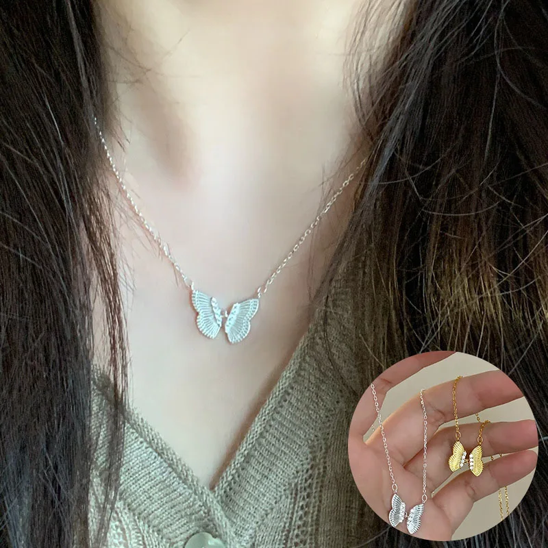 

PANJBJ 925 Sterling Silver Zircon Butterfly Necklace for Women Girl Fashion Temperament Simple Jewelry Birthday Gift Wholesale
