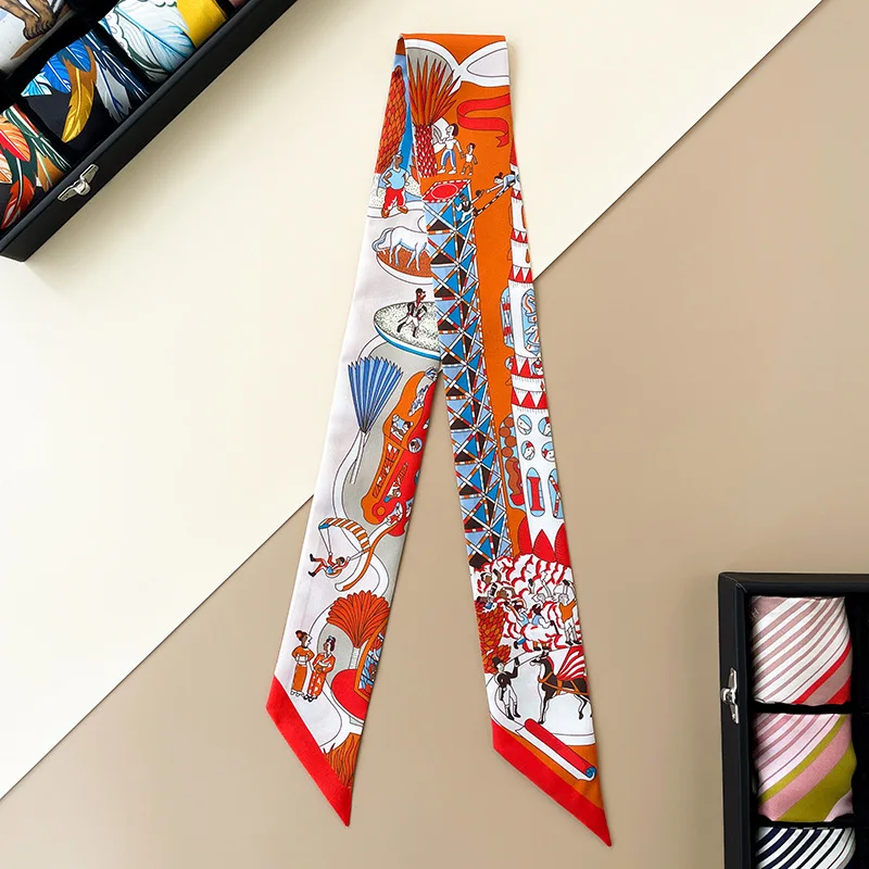 

Luxury 100% Twill Silk Ribbon Scarf Unisex Man Women Fashion Human Animal Kerchief Hairband 86*5cm no box
