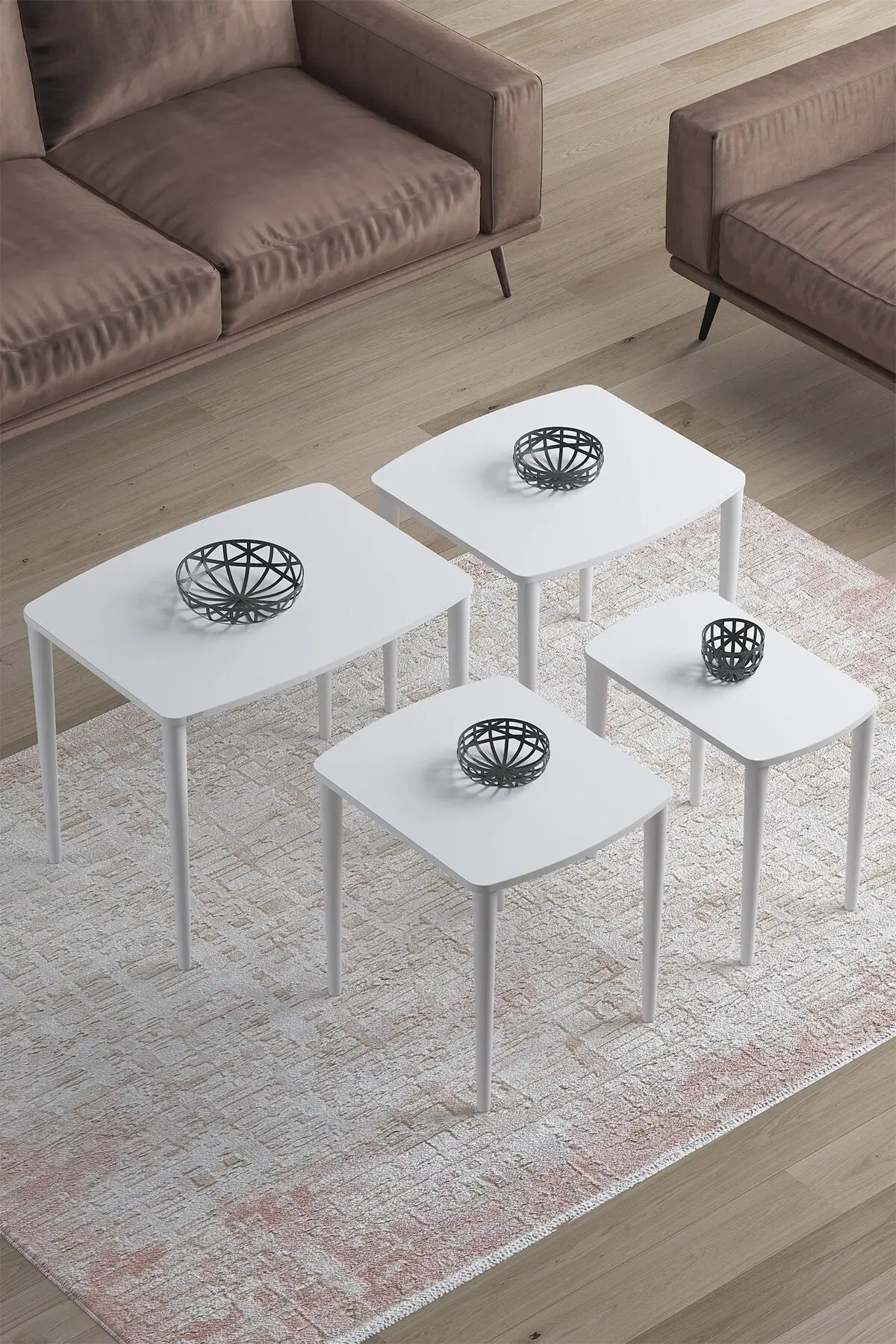 

Modern Telwe Series Mdf 1. Grade 4 Pcs Zigon Coffee table And Medium Coffee table Pad White coffe table
