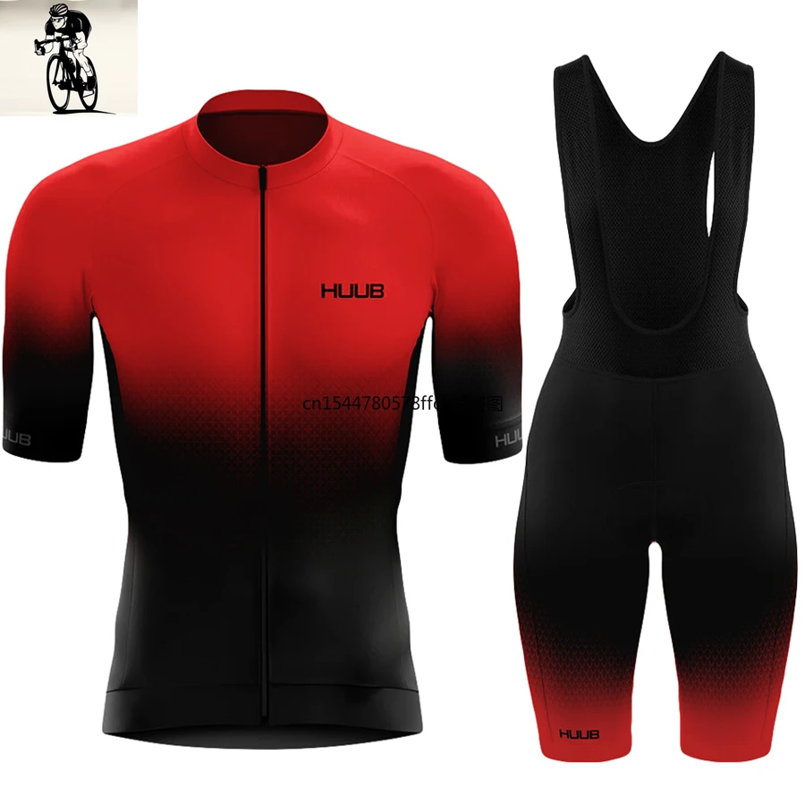 

Футболка и брюки HUUB велосипедные с коротким рукавом, комплект командной велоодежды, Джерси для велоспорта, летняя одежда, черный и красный ц...