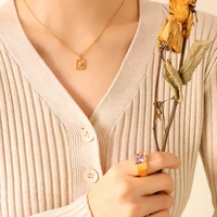 gd french women 18 k stainless steel rose pendant necklace jewelry zircon geometric gold plated choker necklace