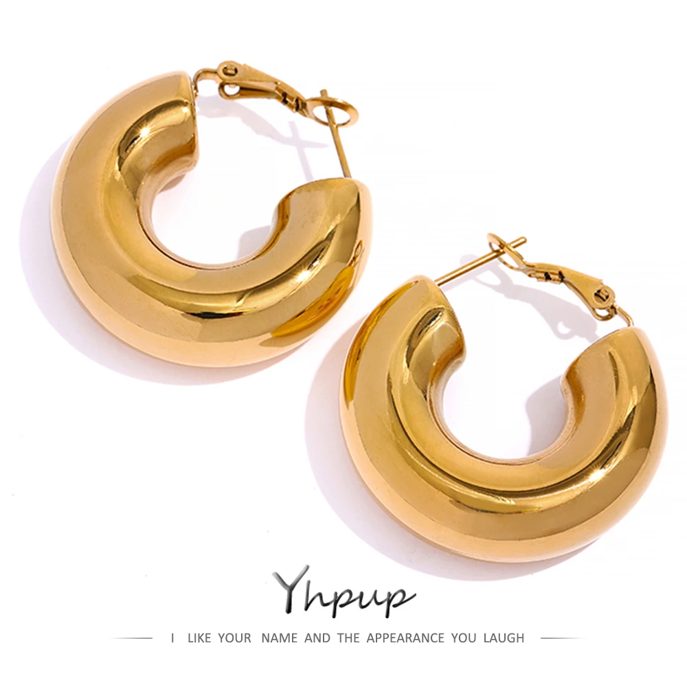 Золотые минималистичные серьги-кольца Yhpup 2022 из нержавеющей стали, темпераментные модные очаровательные серьги, ювелирные изделия для женщ...