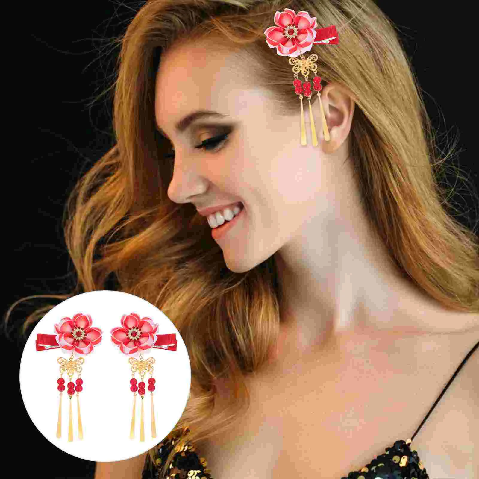 

1 Pair Kimono Flower Hair Clip Traditional Japanese Kanzashi Hair Pin with Tassel Headwear Hair Accessories for Woman Lady Gift