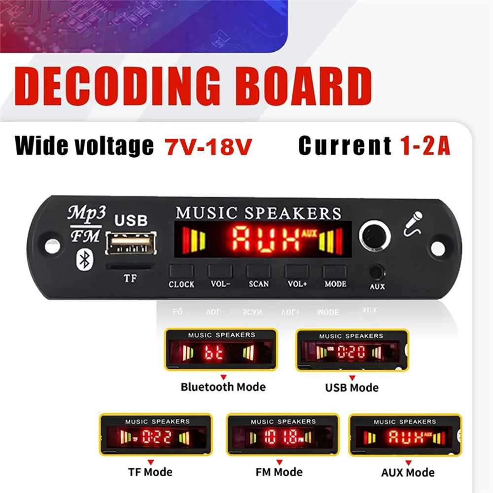 Фото 80 Вт усилитель Bluetooth MP3 декодер плата 2*40 Вт HiFi стерео аудиоплеер 7 В-18 В DIY MP3-плеер автомобильный FM-радио модуль TF/USB/микрофон №5