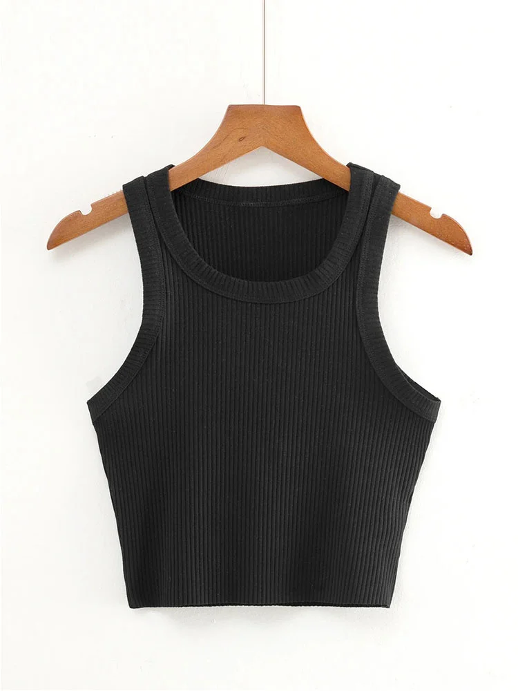 

Hot sale Summer Teen Girls Cropped Tops Elastic Sexy Knit Tanks Sleeveless Short Vest2023