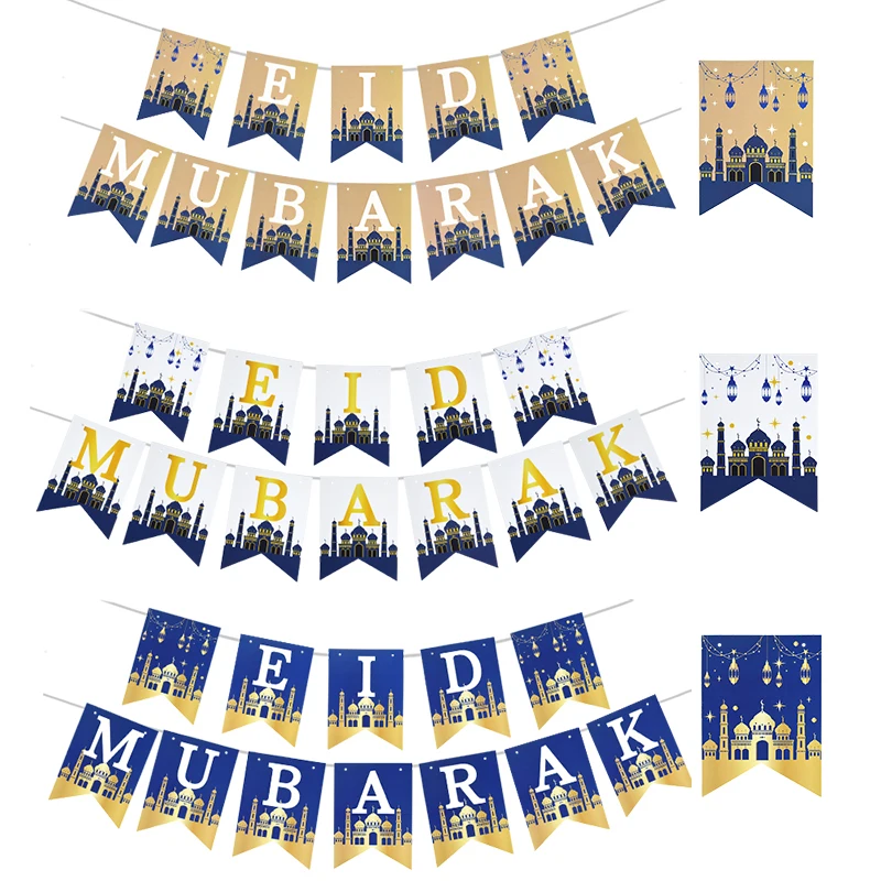 

EID Mubarak Hanging Banner Flags Ramadan Decoration 2023 Muslims Islam Home Decors Paper Bunting Garland Party Supplies