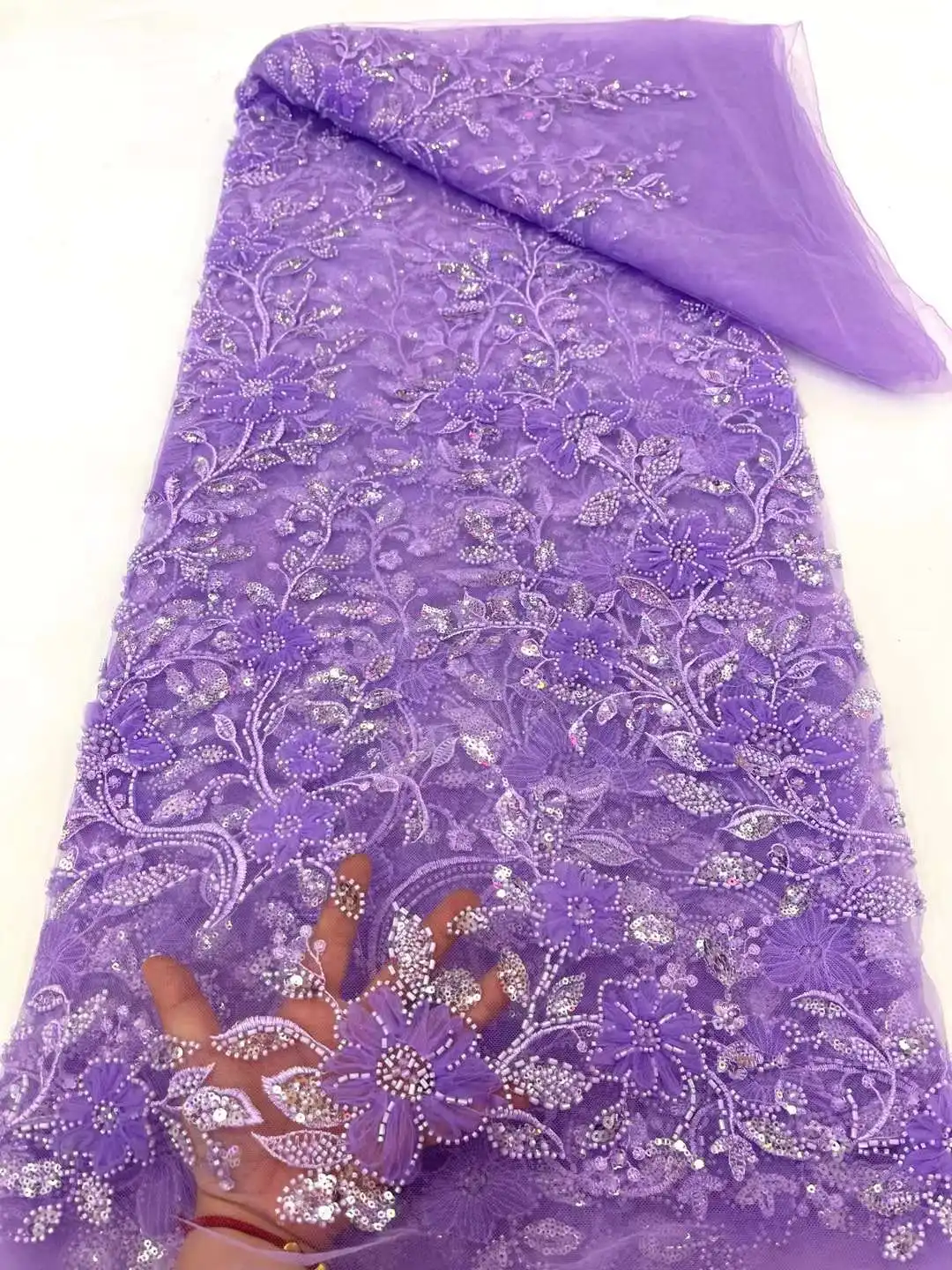 Белая ткань 2024 высококачественное кружево французское роскошное Сетчатое