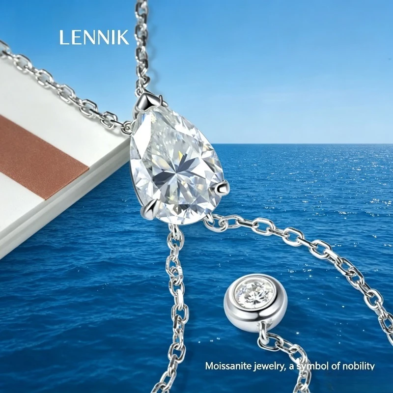 Фото Изысканное женское колье-подвеска LENNIK с длинными кисточками, муассанитом грушевидной огранки 1/2/3 карата, имитацией бриллиантов, из серебра 925 пробы, для вечеринок №5