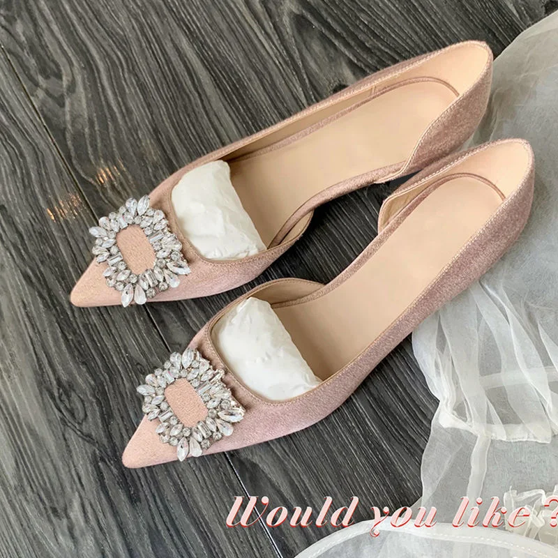 

Pointed Flat Shoes Women's Side Empty Shallow Water Drill Square Buckle Gentle Temperament Ladies Summer Boutique Women's Shoes