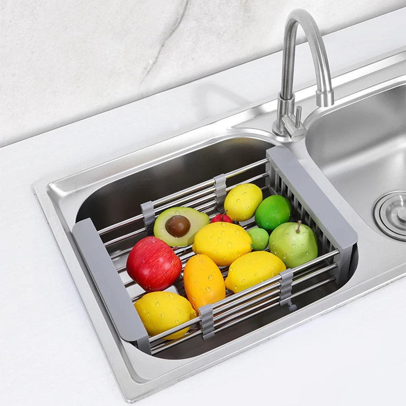 

Stainless Steel Tableware Drain Basket Adjustable Fruit Vegetable Washing Drainer For Kitchen Dish Drainer Convenient Safe
