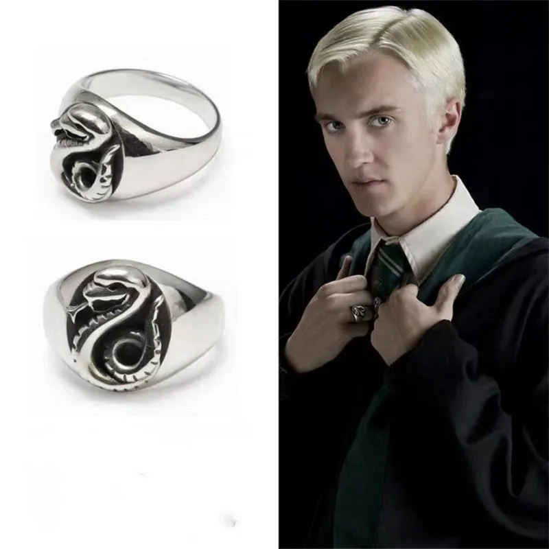 

Movie Harry Adjustable Opening Alloy Ring Cosplay Wizard Malfoy Family Badge Slytherin Snake Magic Jewelry Unisex Accessory Prop