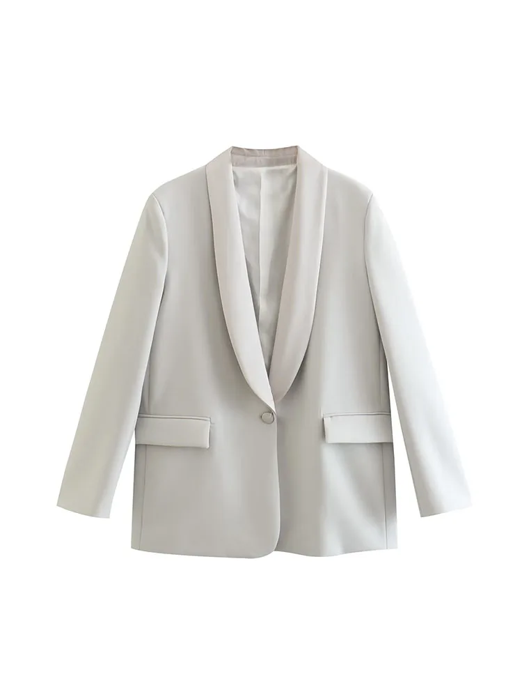 BBWM 2022 Women's Autumn Fashion Solid Color Blazer Vintage Long Sleeve Single Button Flap Pocket Female Chic Jacket