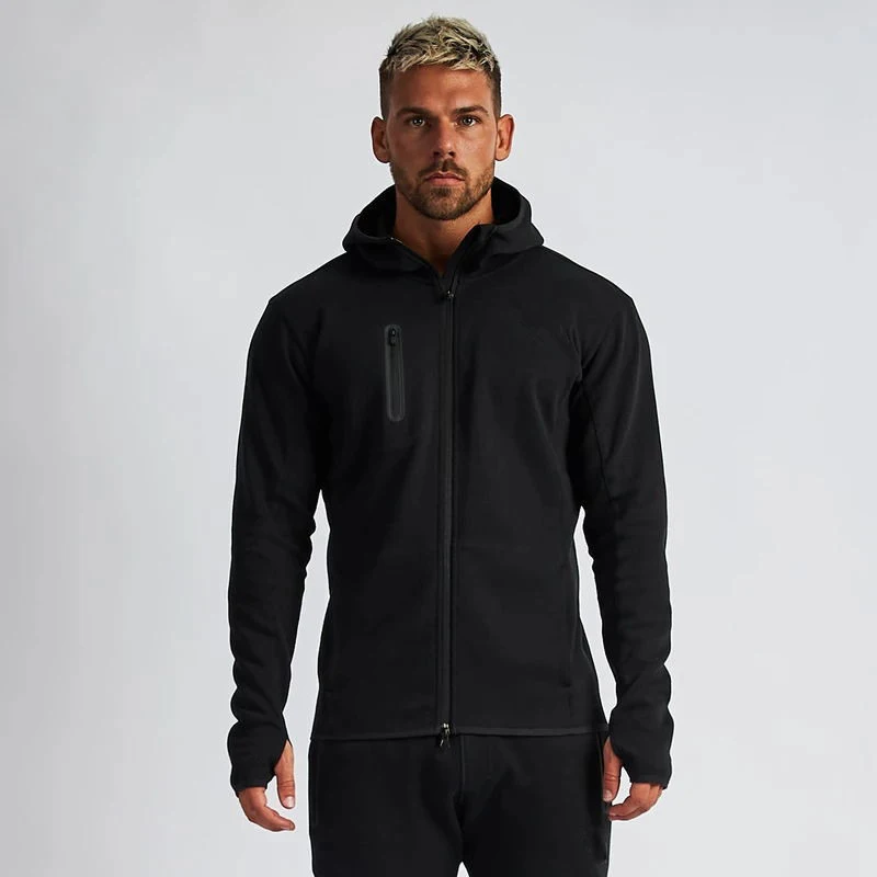 Men's Full-Zip Hooded Gym Sportswear Workout Hoodie Full Zip Tops Drawstring Long Sleeve Hooded Muscle Fit Sweatshirt
