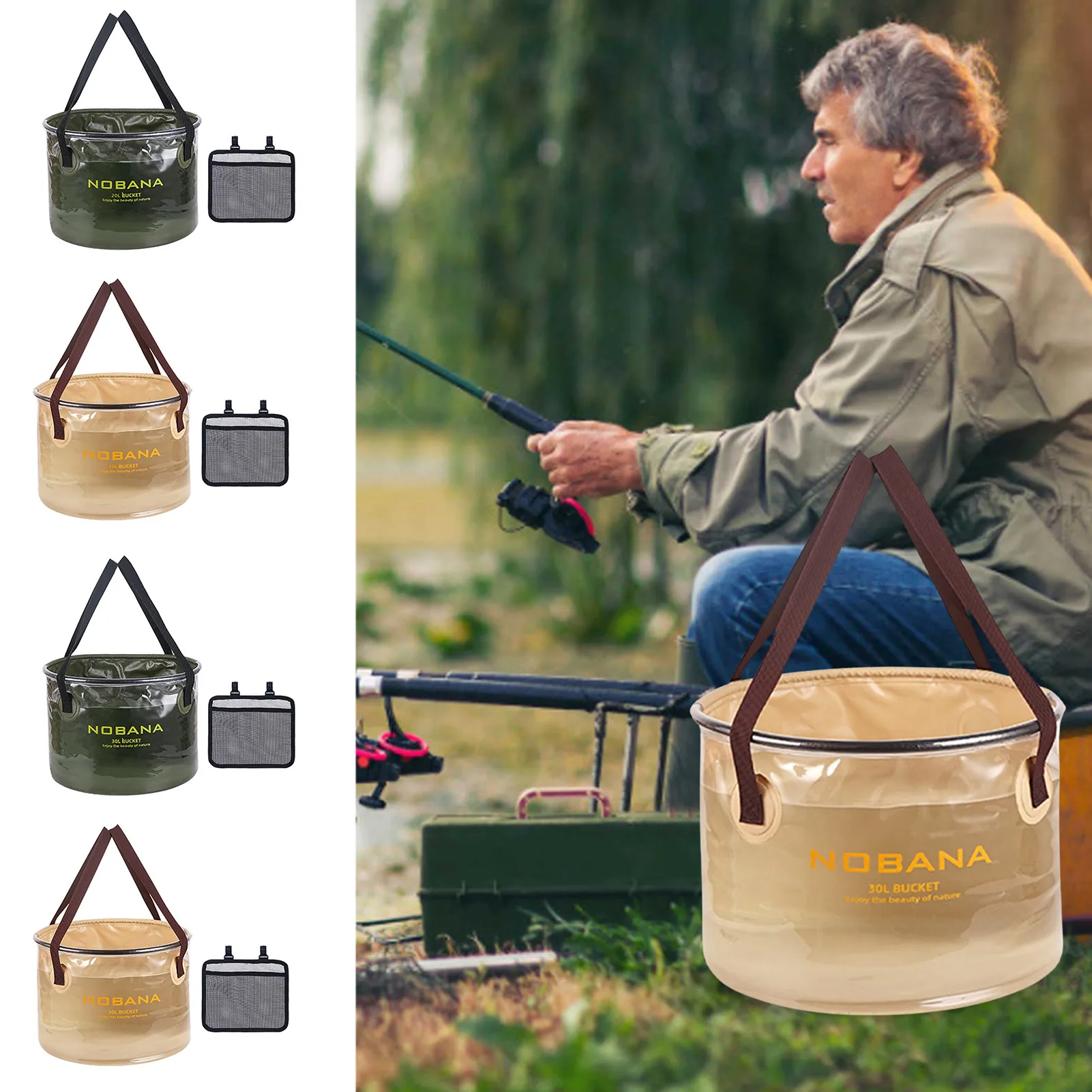 

Прозрачное складное ведро 20 л/30 л, уличная дорожная сумка для хранения воды, складная пластиковая Ванна, для отдыха на открытом воздухе, похо...