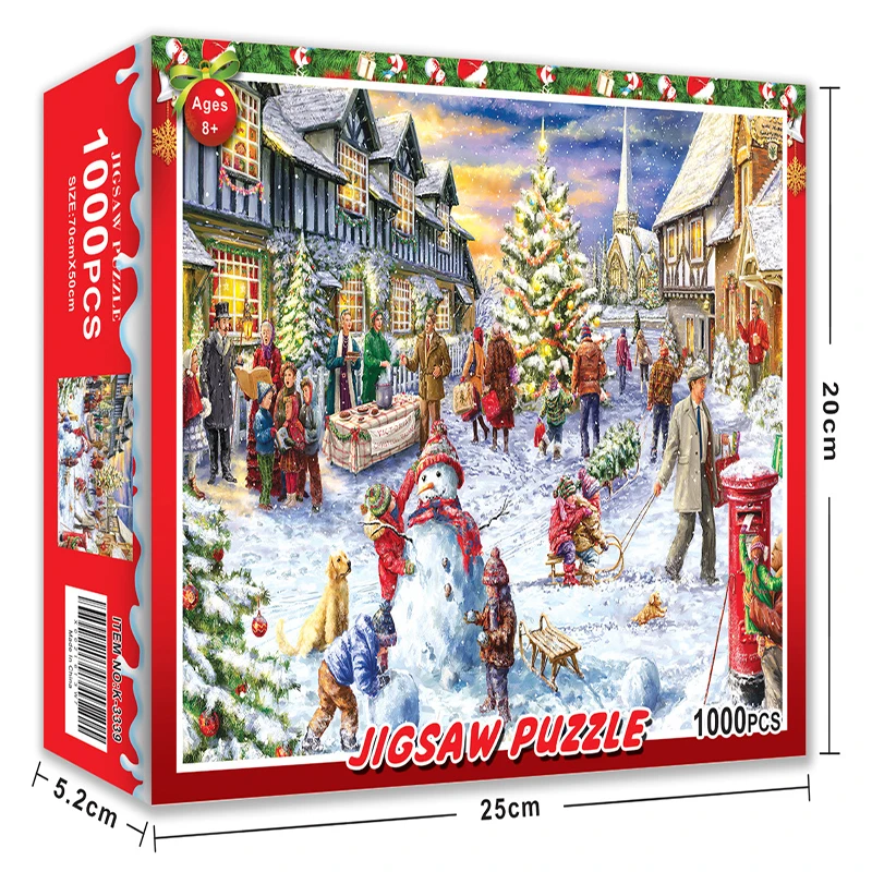 

New 1000 Piece Puzzle For Adults Christmas Snowman High Quality Paper Jigsaw 70*50cm Challenge Game Fidget Toy Gift Box Design