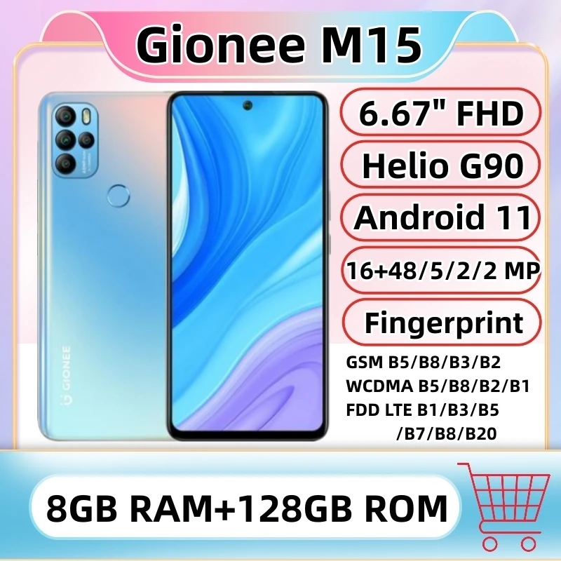 Gionee M15 Smartphone 8GB RAM 128GB ROM 6.67 FHD+ Android 11 Helio G90 Octa Core 16+48MP QuadCamera 5100mAh Dual 4G Mobile Phone