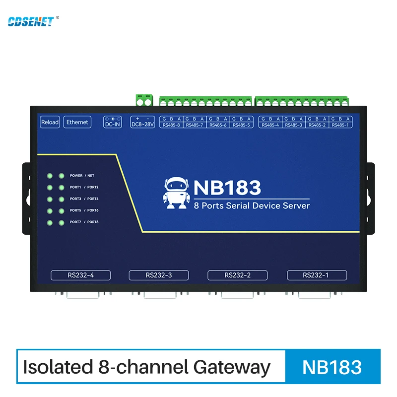 

Modbus Gateway RS485/232 to RJ45 Ethernet Transparent Transmission 8 Way Serial Server CDSENET NB183S TCP UDP MQTT HTTP Watchdog