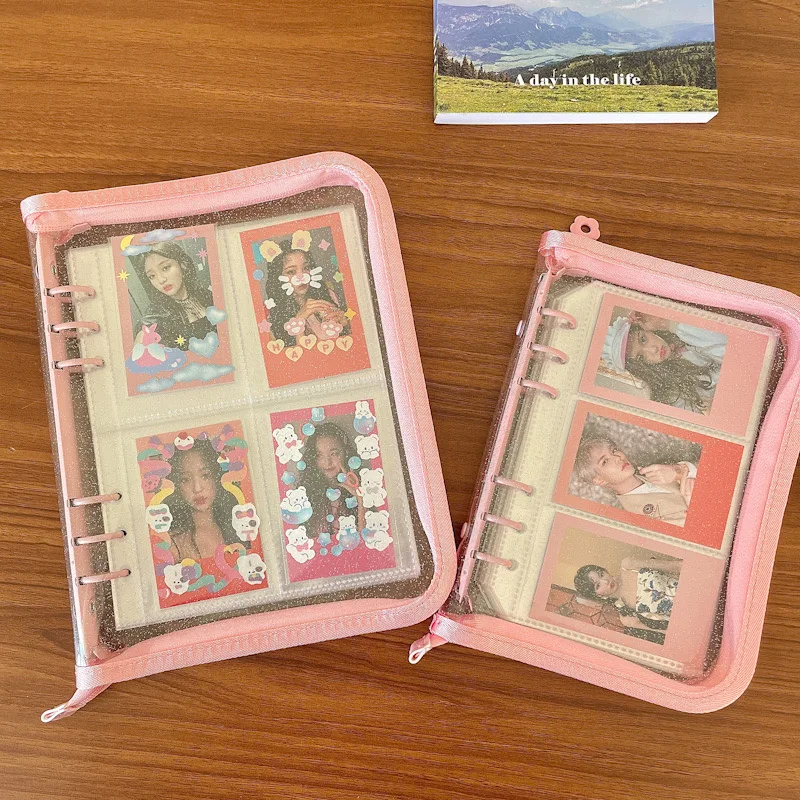 

Cute Ins A5 A6 Glitter Notebook Cover 6 Rings Binder Loose Leaf Transparent Polaroid Photo Album Journal Kpop Photocard Holder