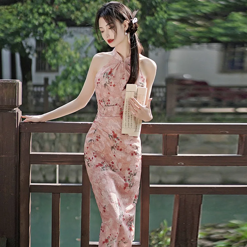 

New Cheongsam Dress Modern Chinese Trational Sleeveless Long Cheongsams Qipao Vintage Oriental Wedding Party Women Dresses
