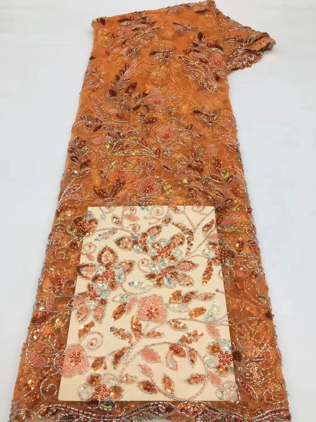 

African Heavy Beaded Lace Fabric Rhinestones French Handmade 3D Embroidery Sequins Lace Fabrics For Bridal Wedding Dress