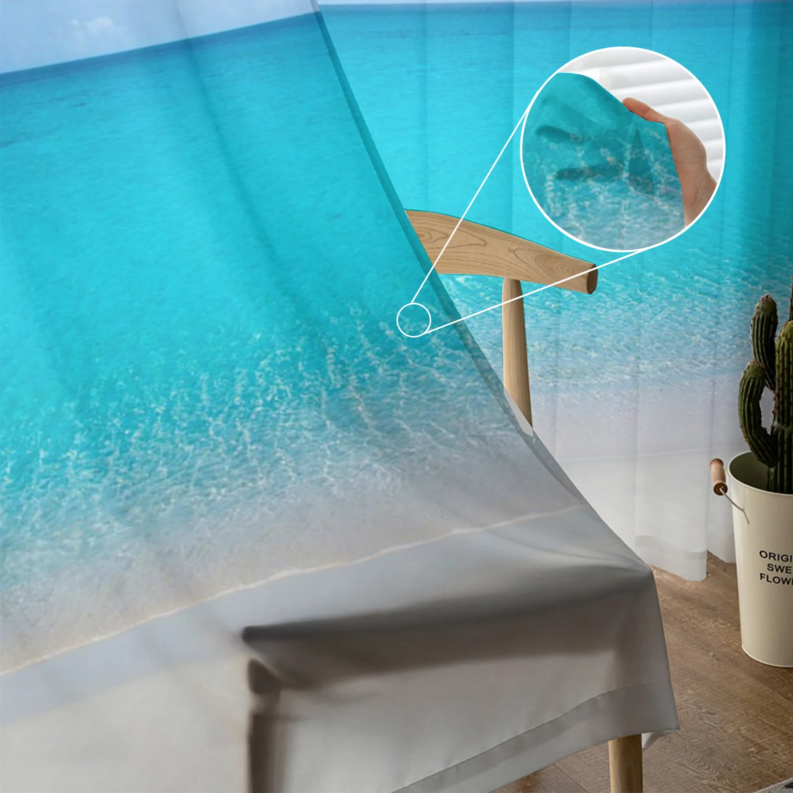 Прозрачные шторы для гостиной с рисунком морской воды и голубого неба